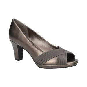 Easy Street Lavish Dress Pump Womens US 8W Pewter Peep Toe Slip On Block Heel